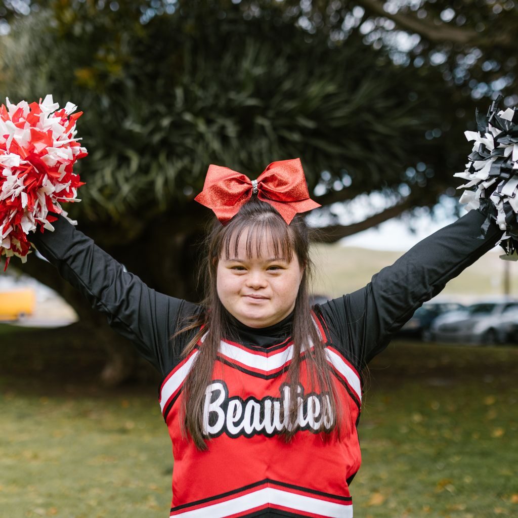 Happy cheerleader autism kid!